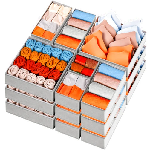 Criusia Drawer Organizers for Clothing 15 Pack, Foldable Fabric Closet Organizers and Storage Bins for Baby Clothes, Dresser Drawer Dividers for Adult Sock Underwear, Bra, Nursery Organization (Grey)