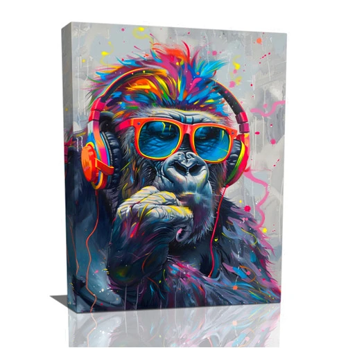 Xiilo Banksy Monkey Wall Art Funny Gorilla Pictures Monkey Canvas Wall Decor Gorilla Painting Pop Home Modern Artwork Decorations Framed for Living Room Bedroom Bathroom Office 12 x 16 inch
