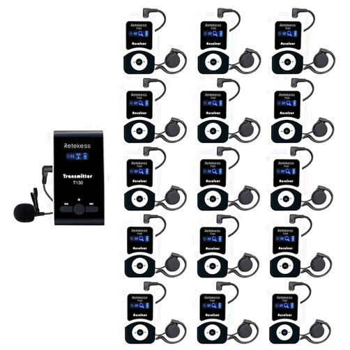 Retekess T130 Wireless Tour Guide System, Church Translation System, Easy to Set Up, Clear Sound Quality, Tour Guide Headsets for Plant Tour, School (1 Transmitter 15 Receivers)