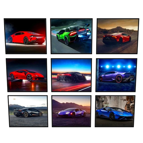 BigWig Prints Lamborghini Poster - Lamborghini Huracan Poster Set, Sports Car Wall Art, Car Art for Boys Room, Lambo Decor for Boys Room - Unframed Set of 9 (8x10)