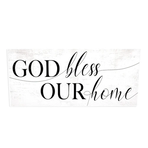 Stupell Industries God Bless Our Home Quote Faith Based Typography, Design by Daphne Polselli Wall Plaque, 7 x 17, Off- White