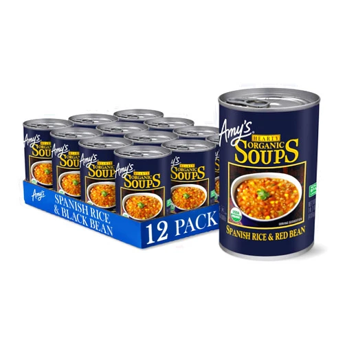 Amy's Amy’s Soup, Vegan Hearty Spanish Rice and Red Bean Soup, Gluten Free, Made With Organic Vegetables, Canned Soup, 14.7 Oz (12 Pack)