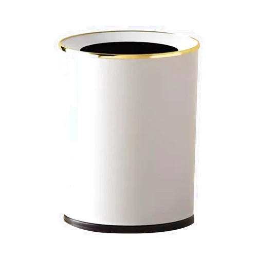LEASYLIFE 3.1 GAL Metal Trash Bin, Modern Bathroom Garbage Can, White and Gold Trash Can for Bathroom,Bedroom,Living Room,Hotel,Office (12L-White)