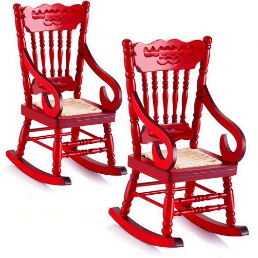 Sumind 2 Pieces Doll House Wooden Chairs 1:12 Christmas Dollhouse Accessories Mini Wooden Rocking Chairs Model for Dollhouse Accessories Furniture Decoration