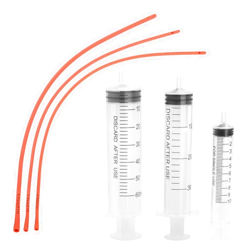 MOTAIN Pet Feeding Supplies Kit-3 Pack Red Rubber Feeding Tube(8Fr, 10Fr, 14Fr) with 3 Pack 10/30/60 Ml Syringes for Lamb,Goat,Sheep,Puppy,Kitten Whelping Feeding Watering
