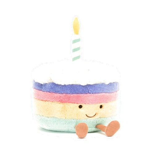 Jellycat Amuseables Rainbow Birthday Cake Stuffed Toy, Medium 6 inches - Dessert Plush - Birthday Gift