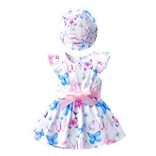 Derouetkia Infant Baby Girl Dress Summer Halter Sleeveless Flower Dresses Toddler Beach Sundress with Hat