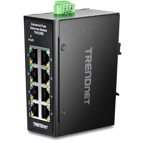TRENDnet 8-Port Industrial Fast Ethernet DIN-Rail Mini Switch, TI-ELC80, 8 x 10/100Mbps Ports, IP30 Rated Housing, 1Gbps Switching Capacity, Black