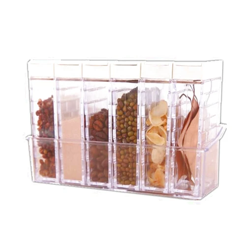 Dicanence 6 Case Spice Shaker Jars, Salt Spices Condiment Container Case Seasoning Shaker Box Condiment Set, Transparent Condiment Jar Storage Container Storage Bottle Box Set(White)