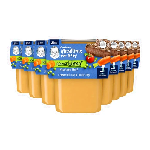 Gerber Baby Food 2nd Foods, Dinner, Vegetable & Beef Puree, 4 Ounce Tubs, 2-Pack (Pack of 8)