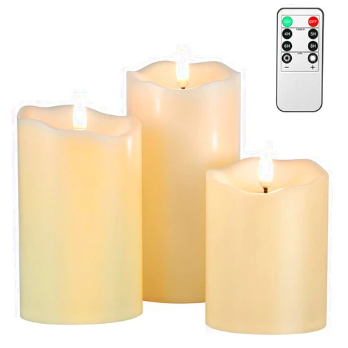 ANGELLOONG Flickering Flameless Candles, Realistic LED Candles with Remote and Timer, Set of 3 Battery Operated Candles for Room Fall Home Decor Wedding Christmas Decorations