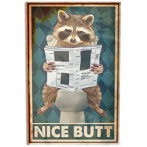 Apline Funny Raccoon Decor Wall Decor Sign Raccoon Bathroom Sign Raccoon Wall Art Poster Retro Poster Bar Home Bathroom Wall Decoration Sign 6x8 Inch