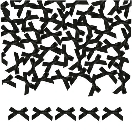 Meseey 100 Pcs Mini Black Satin Ribbon Bows with Tape 1.5 Inch Self Adhesive Craft Bows Flowers Appliques DIY Craft for Sewing, Scrapbooking, Wedding, Gift,Christmas Decoration (Black)