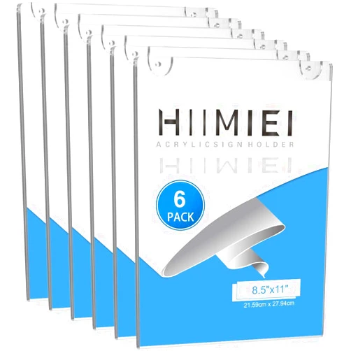 HIIMIEI Wall Mount Acrylic Sign Holder 8.5'' x 11'', Clear Plexi Door Sign Holder Document Holder Plastic Picture Frames with All Mounting Accessories(6 Pack)