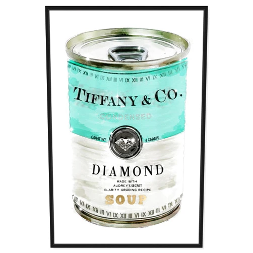 The Oliver Gal Artist Co. Fashion and Glam Wall Art Canvas Priceless Soup Can framed-prints, 30 in x 45 in, Blue, White