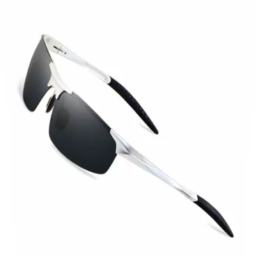 RONSOU Mens Sunglasses Polarized Sport UV Protection Ultralight Al Mg Sunglasses for Men Fishing Driving Golf H4 Silver Frame Gray Lens