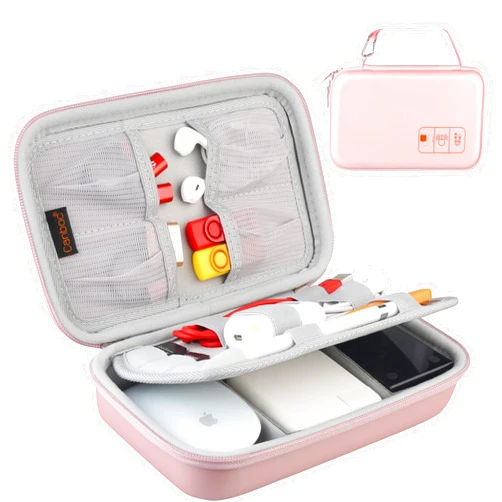 Canboc Hard Electronic Organizer Travel Case Electronics Accessories Cable Gadget Wire Storage Tech Bag Double Layer Shockproof Box for Charger Cord Flash Drive Mouse Apple Pencil Power Bank,Rose Gold