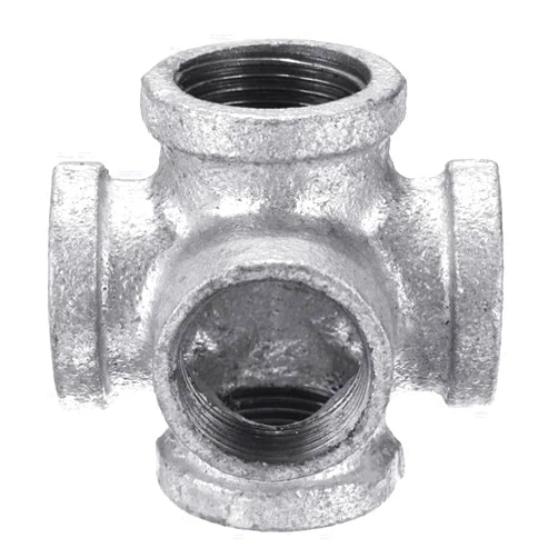 TopHomer 5-Way Outlet Cross Female Pipe Fitting, 3/4'', Fastening Installation, Galvanized Cast Iron, for Home and Industrial Use (3/4'')