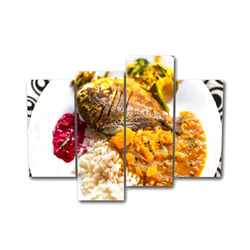 UJOYAFZSIM Indian Thali with fish Canvas Framed Canvas Wall Art Set Variety Food Kitchen Cooking Photo Prints Decorative Artworks for Living Room Bedroom Restaurant Ready to Hang