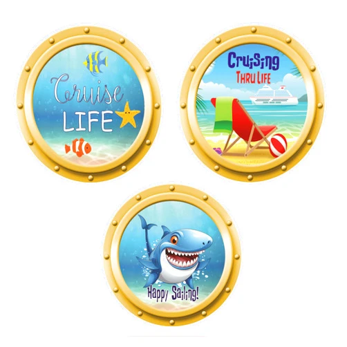 RSVP Custom Creations Cruise Ship Door Decoration 3 Piece Porthole Bundle Magnet Funny & Fun Party Decor - Decorative Magnetic Favors For Fridge, Locker, Whiteboard - Ships Stateroom on Carnival Royal Caribbean