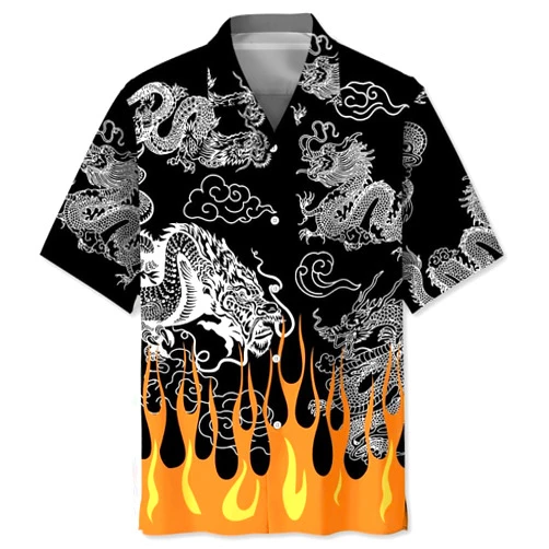 ArtlohaDVL Dragon Shirts for Men, Short Sleeve Button Down Purple Dragon Shirt, Chinese Dragon Shirt, Dragon Tatoo Art