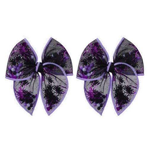 Miroksh Halloween Spider Shaker Bow Hair Clips 4in Black Purple Spiderweb Mesh Tulle Fable Hair Bow Alligator Hairpins for Teen Toddler Girls Women Kids Costume Party Accessory Gift Set of 2