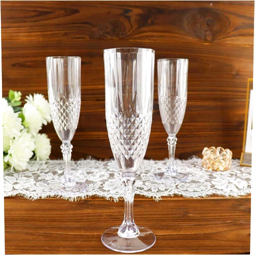 Efavormart.com Efavormart 6 Pack | 8oz Clear Crystal Cut Plastic Champagne Flute Glasses