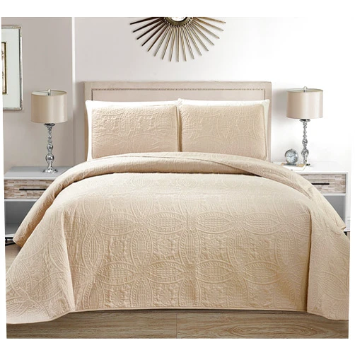 Linen Plus Collection 3 Pieces King/California King Over Size Embossed Coverlet Bedspread Set Solid Beige/ Khaki 118