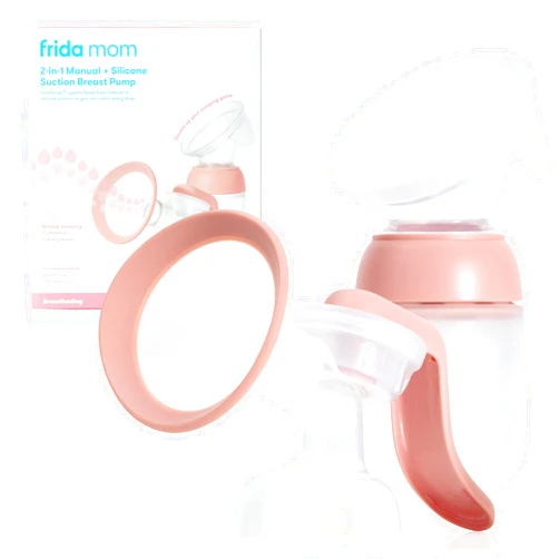 Frida Mom 2-in-1 Manual Breast Pump with Hands-Free Silicone Suction Cup, Milk Collector, Wireless Ergonomic Handle, and SoftFeel Flange for Breastfeeding