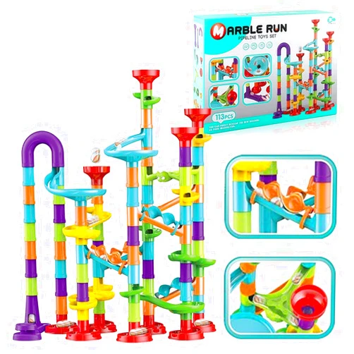 LZSQTOYS 113 Pcs Marble Run for Kids,Marble Run Compact Set, STEM Learning Toy, Construction Building Blocks Toys, STEM Marble Runs for Kids GD-323