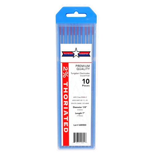 Patriot Tungsten 2% Thoriated TIG Welding Tungsten Electrodes 1/8”x7” 10-Pack