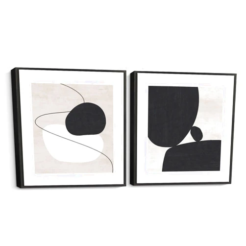 Pigort Black and White Abstract Wall Art Minimalist Geometric Framed Canvas Wall Decor Black Beige Art Canvas Painting Mid Century Modern Prints Bohemian Posters for Office Home Decor (Black and White, 12