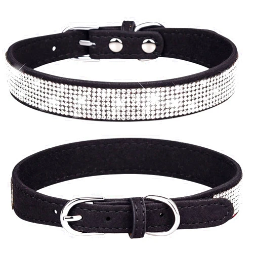 PETPUBGNZS Rhinestone Dog Collar Soft Velvet Leather Cat Collars Cute Luxury Diamond Studded Bling Dog Collar Necklaces Adjustable Puppy Collar for Small Medium Large Dogs Cats Kitten (Black,M)