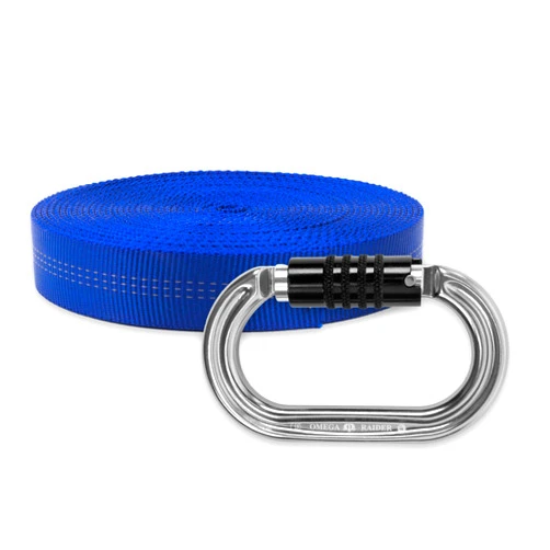 Rock-N-Rescue Heavyweight Nylon Tubular Webbing Blue 25 ft Bundle w/Raider Quik-Lok NFPA Carabiner