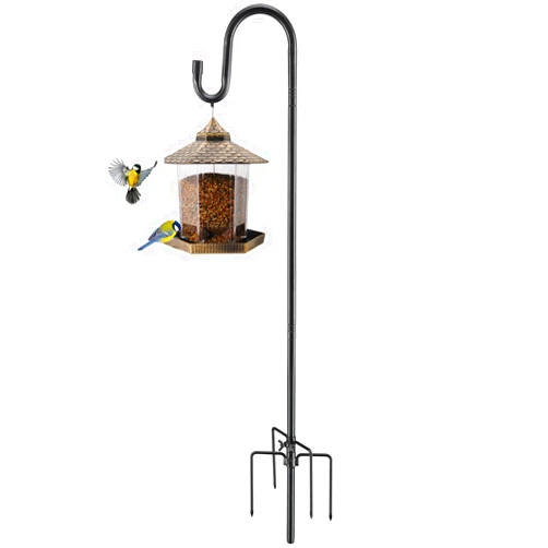 Ihomepark Bird Feeder Pole, 30 Inch & 5/8 Inch Diameter Stainless Steel Heavy Duty Shepherds Hooks for Outdoor to Hang Outdoor Lights with 5 Prongs Base, Rustproof for Garden Decor or Wedding Decors(Black)