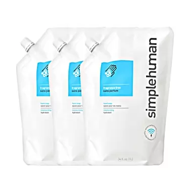 simplehuman Fragrance Free Moisturizing Liquid Hand Soap Refill Pouch, 34 Fl. Oz. (Pack of 3)
