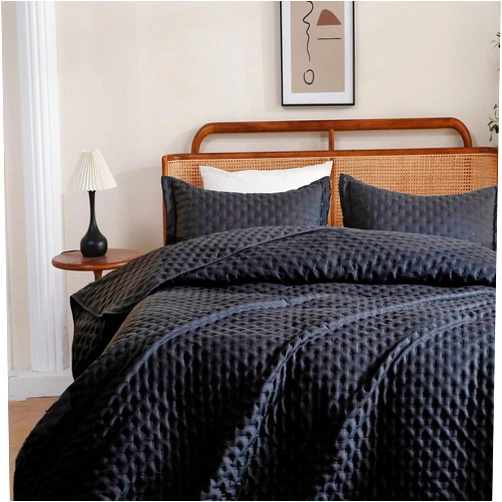 DOWNCOOL Queen Quilt Bedding Set, 3 Pieces Soft Queen Quilt Set, All Season Lightweight Bedspread Coverlet, Black Queen Size Quilt(90