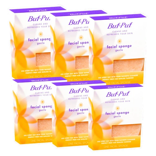 Buf-Puf Gentle Facial Sponge, Dermatologist Developed, Removes Deep Down Dirt & Makeup That Causes Breakouts and Blackheads, Reusable, Exfoliating, 6 Count