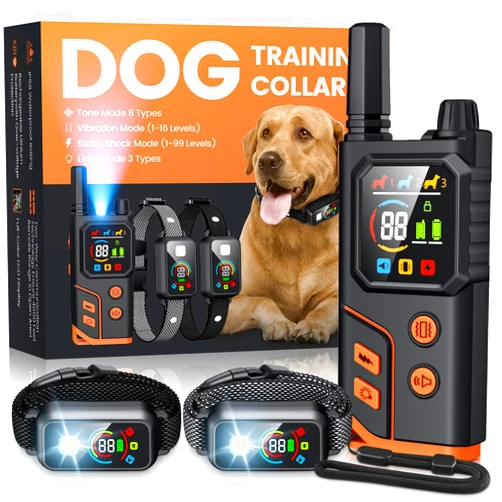 Ming Yun Dog Shock Collar 2 Dogs,3300FT with Flash Light for Night Walks, Dog Training Collar with Remote Control, E Collar with Adjustable Pitch Beep,Vibration and Shock,Rechargeable Waterproof Shock Collar