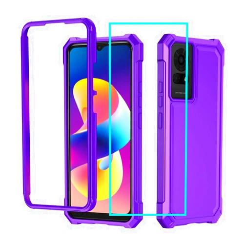 Aulzaju for TCL K24/K23 Case with Screen Protector,TCL K23 Phone Case Full Body Protection Frosted PC Back Front Soft Silicone Bumper Military Grade Shock-Absorbent Cover for TCL K24 T434D Purple