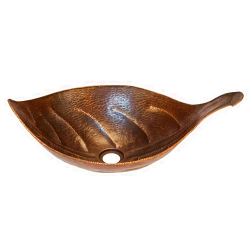 Premier Copper Products PVLFDB 21.25-Inch Leaf Vessel Hammered Copper Sink