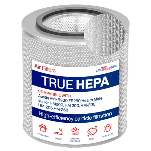 LifeSupplyUSA HM200 HEPA Filter Replacement Compatible with Austin Air FR200 FR250 Health Mate Junior HM 200, HM-200 HM-205 HM-250 Air Purifiers by LifeSupplyUSA