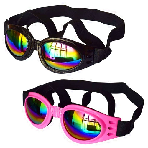 Zewool 2 Pcs Adjustable Strap Dog Goggles, UV Protection Waterproof Sunglasses for Travel, Skiing, Black and Pink