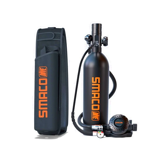SMACO Mini Scuba Tank 1L Scuba Cylinder Provide 15-20 Minutes Underwater Breathing(No More Than 33 ft) Small Scuba Tank Kit for Shallow Water Diving/Underwater Work/As Spare Cylinder