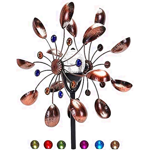 XXSURXX Solar Wind Rotator Multi-Color LED Lighting by Solar Glass Spheres，Wind Sculptures & Spinners Garden Decor for Outside
