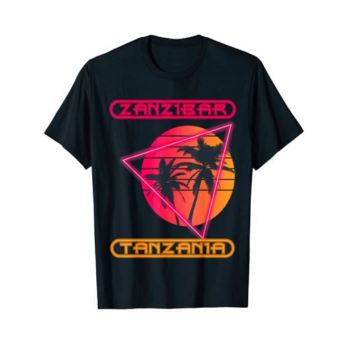 Zanzibar Souvenir Tanzania Sea Surfing Palm Beach Zanzibar Tanzania Retro Palm tree Ocean Vacation Surfing T-Shirt