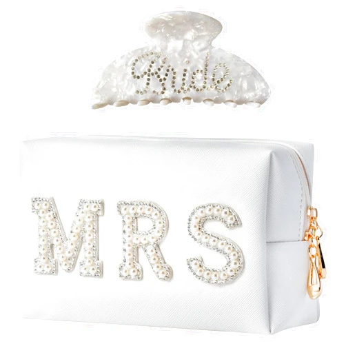 Tkifoda Bride To Be Gift Set - Makeup Bag, Slippers, Robe, Hair Clip - Wedding Gifts