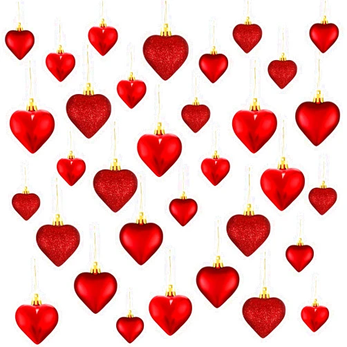 Skylety 30 Pieces Valentine's Day Heart Ornaments, 3 Styles 2 Size Heart Shaped Valentines Tree Hanging Decorations Heart Baubles for Xmas Valentine's Day Wedding Christmas Anniversary (Red)