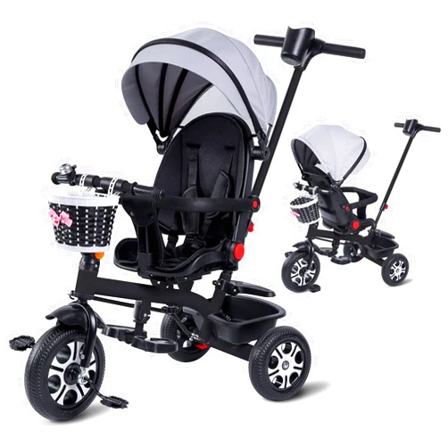 LazyWomen Baby Tricycle, 6-in-1 Kid Stroller Tricycle for Toddler, Baby Trike with Guardrail, Rotatable Seat, Push Handle, Cover, Toys for Girl Boy Gift Outdoor Activities