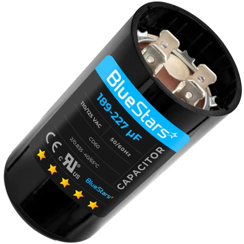 BlueStars Ultra Durable 189-227 uf/MFD 125 VAC Volts Round Start Capacitor 50/60 Hz AC Electric - Lot -1 - Exact Replacement of OEM Single Phase Motor Capacitors